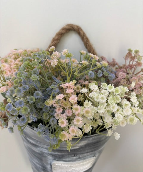 Hanging Metal Wall Pocket with Faux Florals