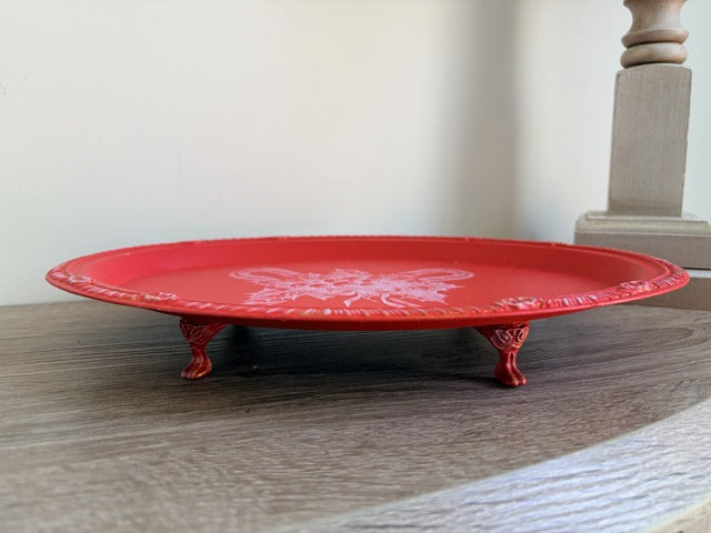 Red decorative tray with feet 