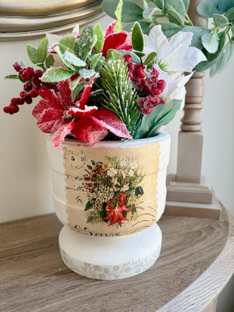 Decorative potted plant with red flowers and green leaves 