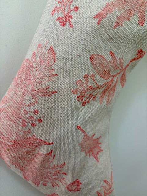 Fabric with red floral pattern on a white background
