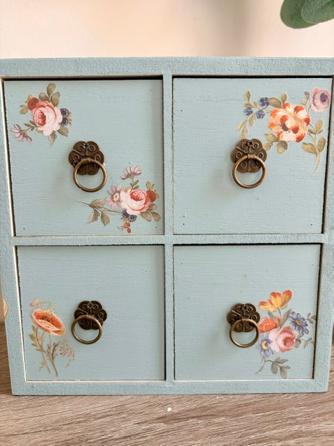 Tea chest drawers with florals