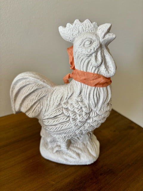 Decorative ceramic rooster with peach ribbon