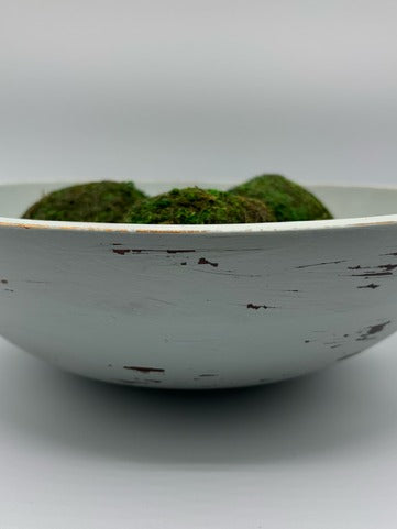 White bowl with moss on a white background