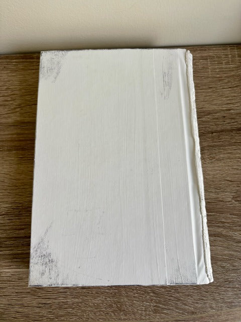 Back cover of a white book
