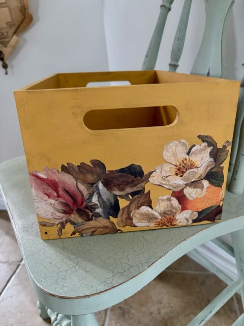 Yellow storage box with floral design 
