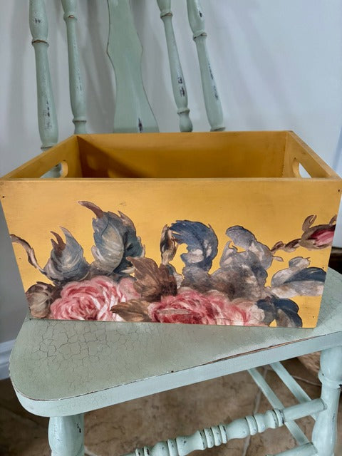 Wooden crate with floral design 