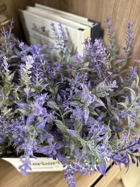 Decorative planter with lavender-like flowers 