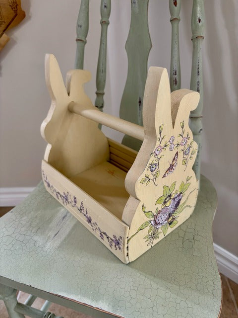 Wooden rabbit-shaped tote with floral patterns