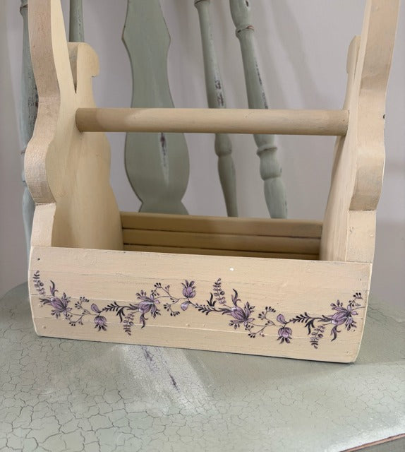 Wooden rabbit-shaped tote with floral patterns