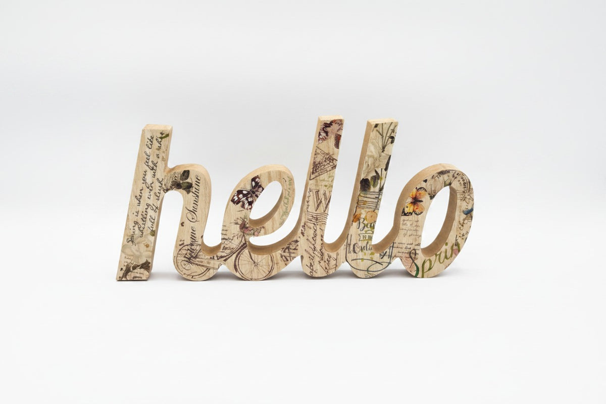 Decorative word 'hello' on a white background