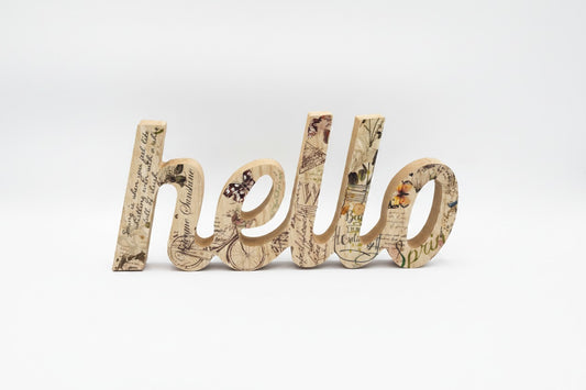 Decorative word 'hello' on a white background